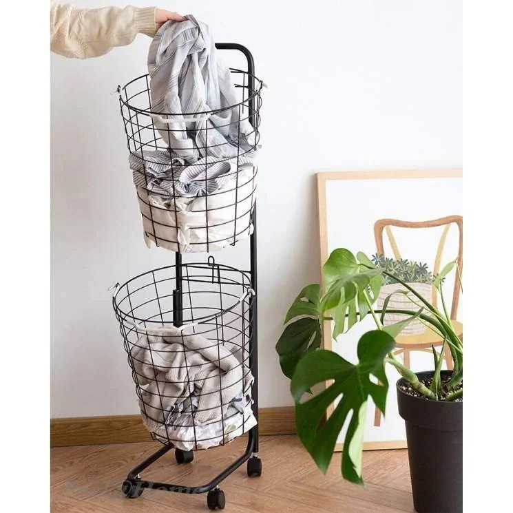 ランドリーバスケット スリム キャスター 2段 洗濯カゴ おしゃれ 大容量 二段 ワイヤーバスケット ランドリーバスケット スリム キャスター 2段 洗濯カゴ おしゃれ 大容量 二段 ワイヤーバスケット