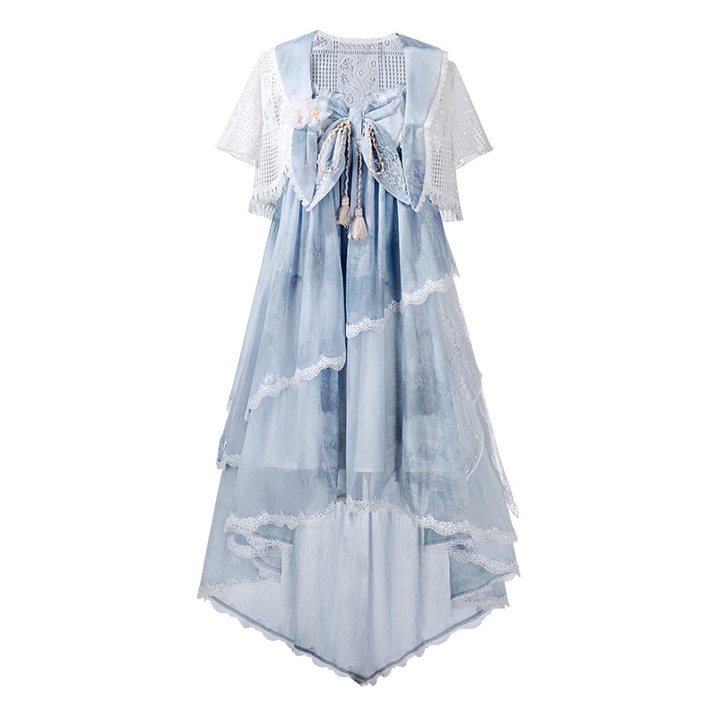 正規品デザイン山野留新韓国雲cos要素頭巾上着ワンピースセット 正規品デザイン山野留新韓国雲cos要素頭巾上着ワンピースセット