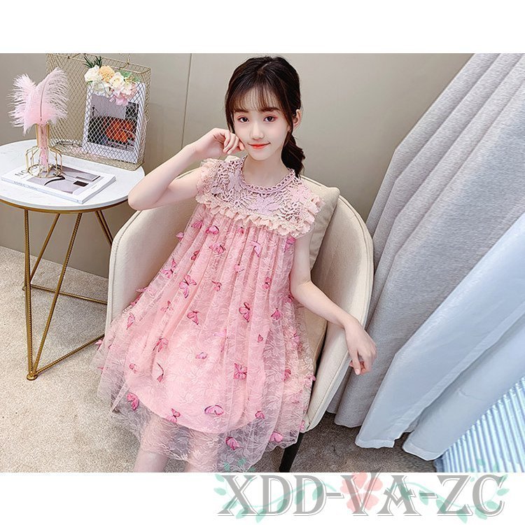 子供服 ワンピース ピンク 160 再再販 韓国子ども服 キッズ 女の子 夏服 レースワンピース 子供 蝶々