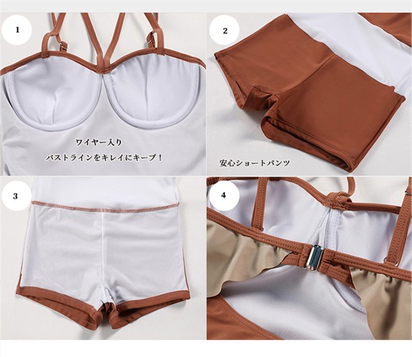 ワンピース水着 水着 レディース 体型カバー 服みたいな おしゃれ 大人 可愛い セクシー ワイヤー 小胸 オールインワン オトナ女子 ショートパンツ 温泉 韓国風 女性用 20代 30代 40代