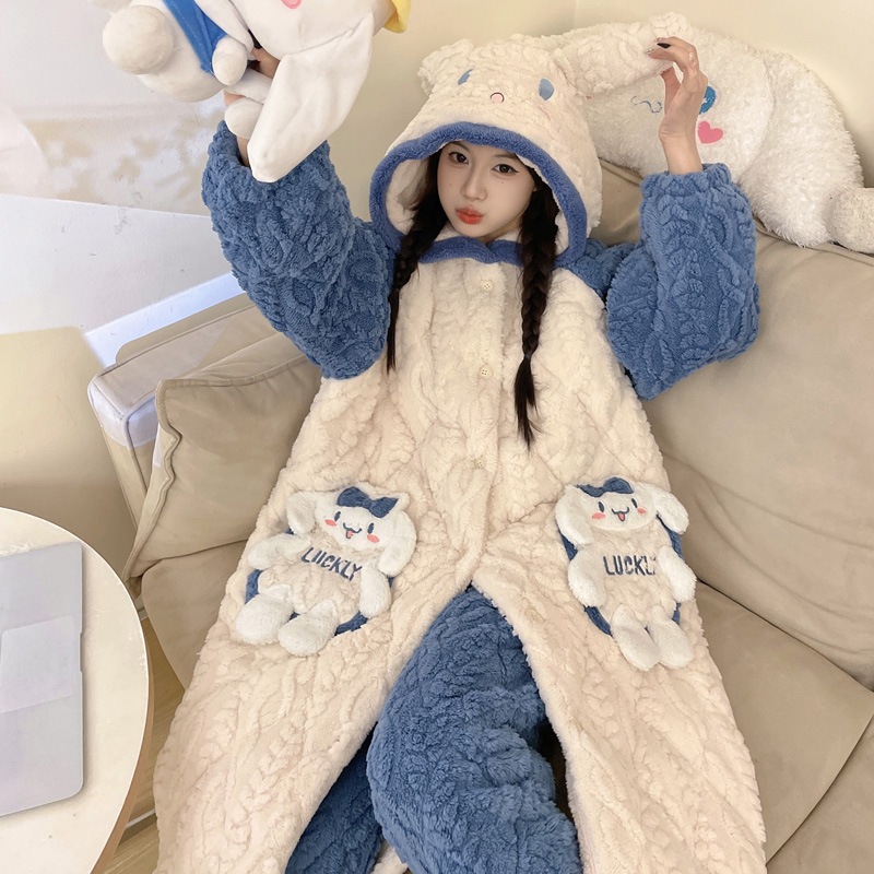 珊瑚の綿の女の秋と冬のバスローブの可愛さと綿のフランネルのパジャマのジ/ 珊瑚の綿の女の秋と冬のバスローブの可愛さと綿の