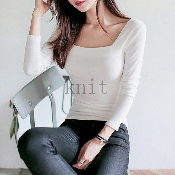 トップスレディースシャツ春夏秋新作スクエアネックスーツインナーカットソー長袖かわいいプチプラ1075 トップスレディースシャツ春夏秋新作スクエアネックスーツインナーカットソー長袖かわいいプチプラ1075