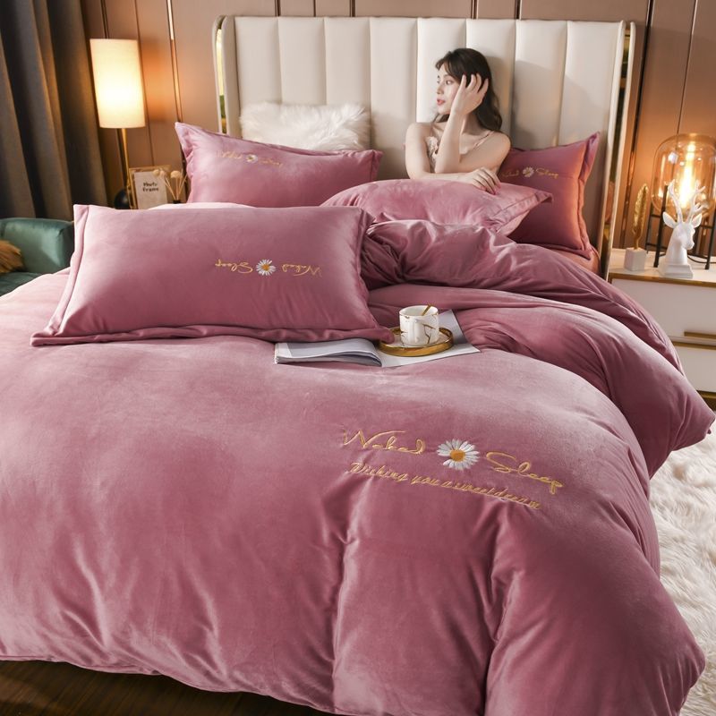 韓国 ins ベルベット 布団セット 寝具 四点セット 二重の暖かさ 裏起毛 吸湿発熱 洗濯機で洗