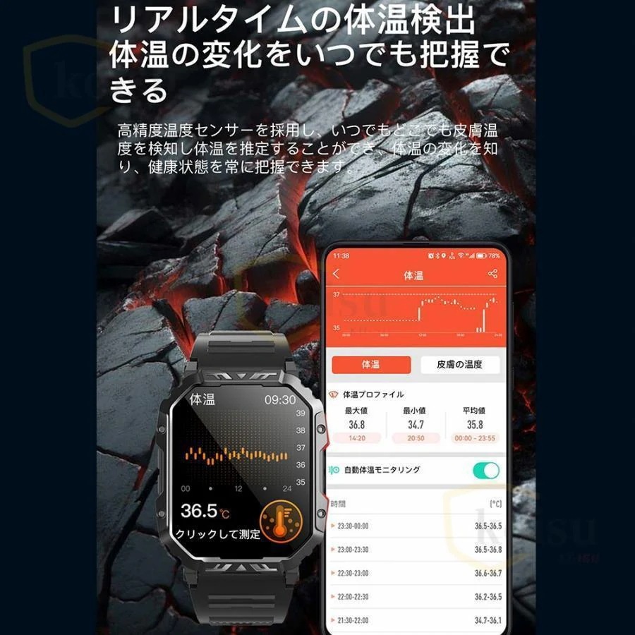 スマートウォッチ 軍用規格 血糖値 血圧測定 心拍数 健康管理 血中酸素 着信通知 通話機能 歩数計 体温測定 睡眠管理 日本製センサー 音楽・カメラ制御 天気予報