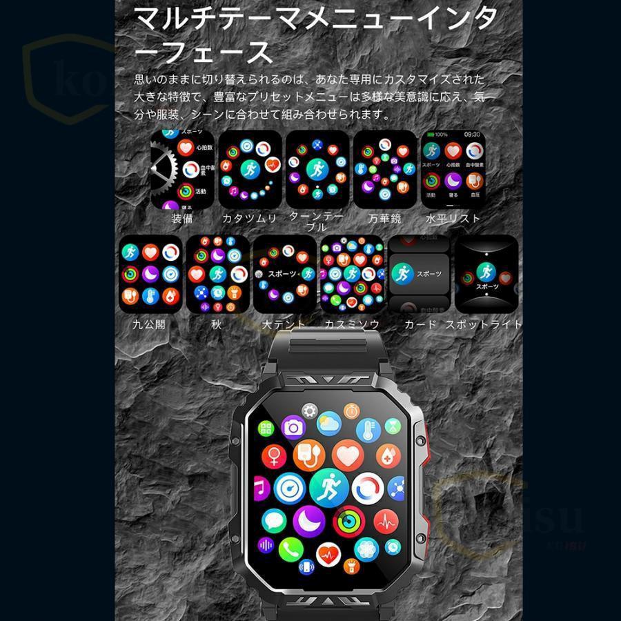 スマートウォッチ 軍用規格 血糖値 血圧測定 心拍数 健康管理 血中酸素 着信通知 通話機能 歩数計 体温測定 睡眠管理 日本製センサー 音楽・カメラ制御 天気予報