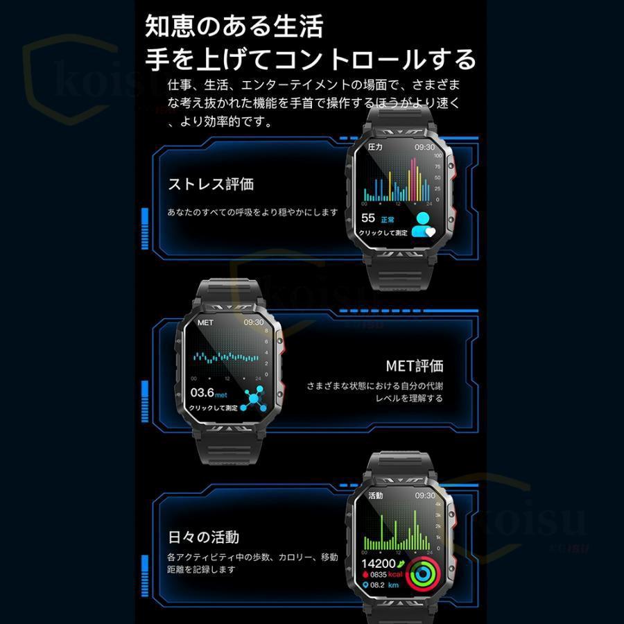 スマートウォッチ 軍用規格 血糖値 血圧測定 心拍数 健康管理 血中酸素 着信通知 通話機能 歩数計 体温測定 睡眠管理 日本製センサー 音楽・カメラ制御 天気予報