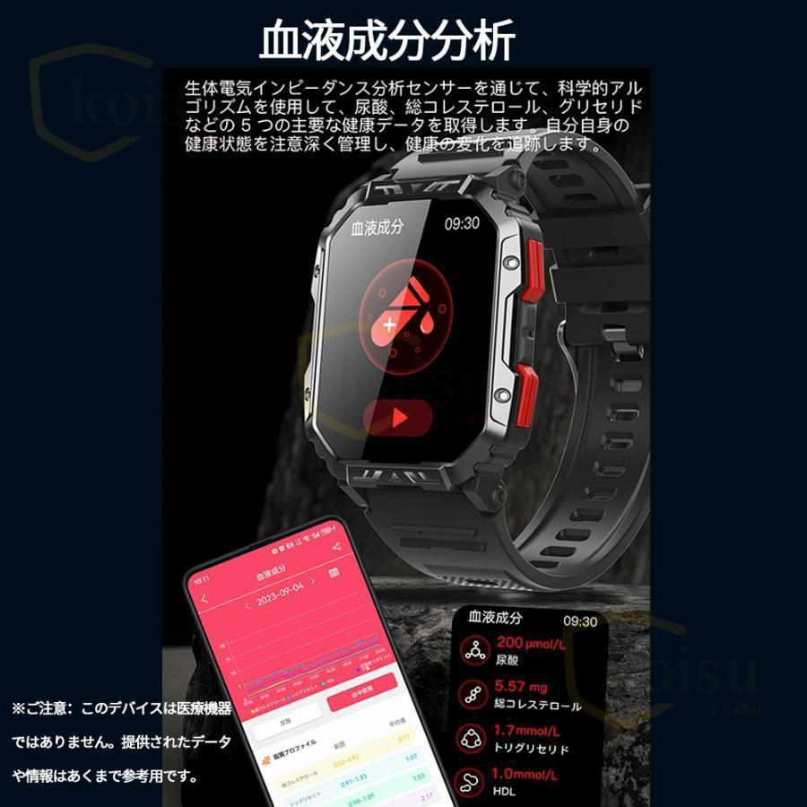 スマートウォッチ 軍用規格 血糖値 血圧測定 心拍数 健康管理 血中酸素 着信通知 通話機能 歩数計 体温測定 睡眠管理 日本製センサー 音楽・カメラ制御 天気予報