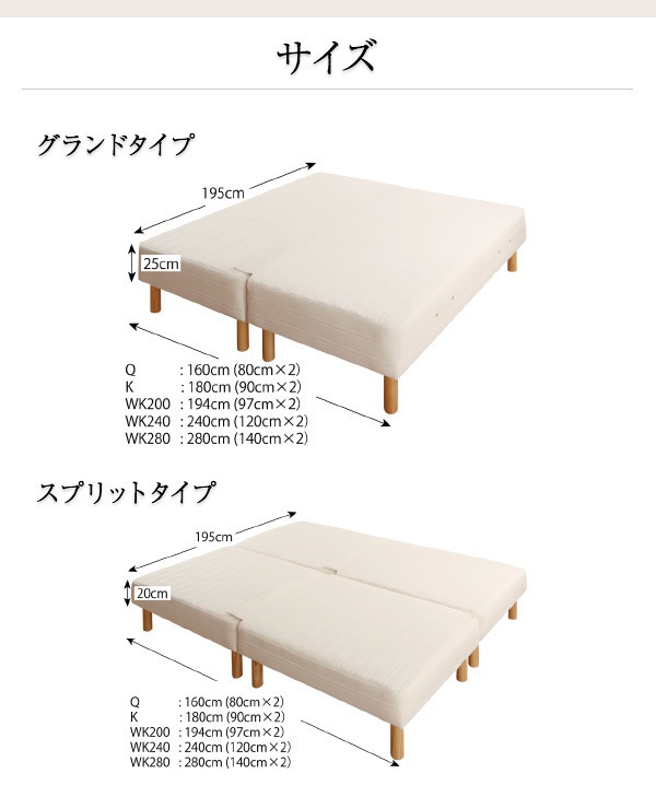 日本製ポケットコイルマットレスベッド[MORE]モア スプリットタイプ 脚22cm WK240