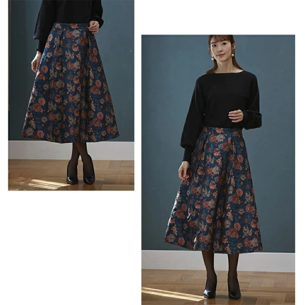 スカート レディース ミモレ丈 冬 通販 ミモレ丈スカート フレアスカート ロングスカート 秋冬 秋 花柄 ゴブラン柄タックフレアスカート ひざ下丈 ジャガード おしゃれ きれいめ 大人かわいい オシ スカート レディース ミモレ丈 冬 通販 ミモレ丈スカート フレアスカート ロングスカート 秋冬 秋 花柄 ゴブラン柄タックフレアスカート ひざ下丈 ジャガード おしゃれ きれいめ 大人かわいい オシ