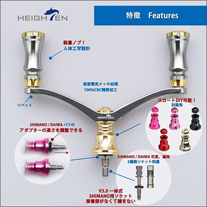 92mm リール ハンドル 15mm ノブ 搭載 シマノ ダイワ 通用 スピニングリール用 Chess Series ガンメタル&ゴールド(ガンメタル(ハンドル)/ガンメタル&ゴールド) 92mm リール ハンドル 15mm ノブ 搭載 シマノ ダイワ 通用 スピニングリール用 Chess Series ガンメタル&ゴールド(ガンメタル(ハンドル)/ガンメタル&ゴールド)