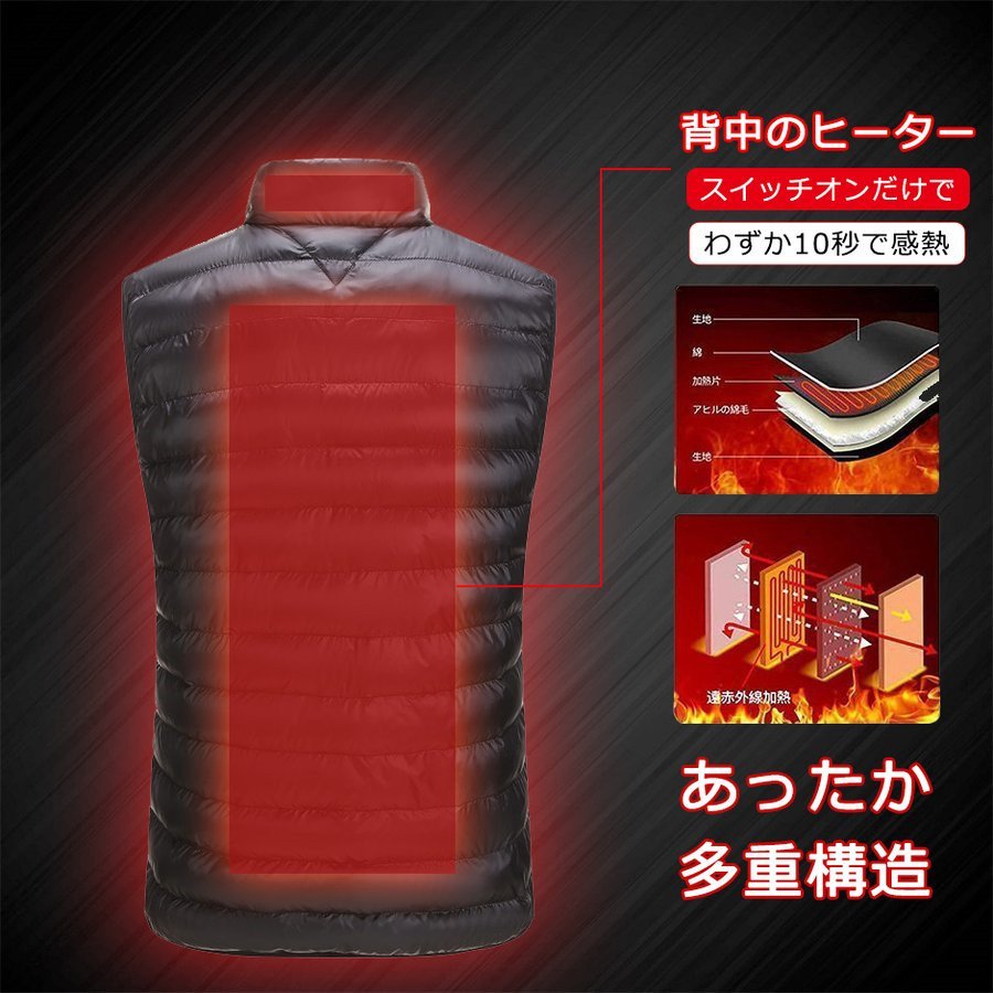 電熱ベスト バッテリー付き 加熱服 電熱服 充電式ヒートベスト 電熱ウェア 男女兼用 モバイルバッテリー 防寒着 アウトドア スキー 釣り 洗濯できる