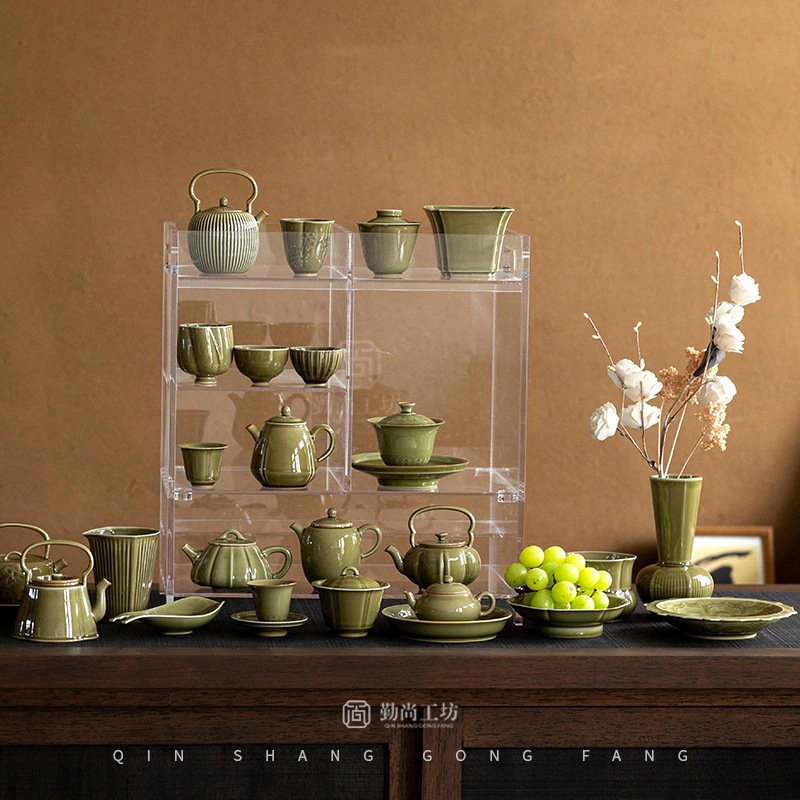 [2枚入]北渓堂耀州窯品月花器家庭用陶器花瓶ドライフラワー茶室卓上装飾置物水培容器