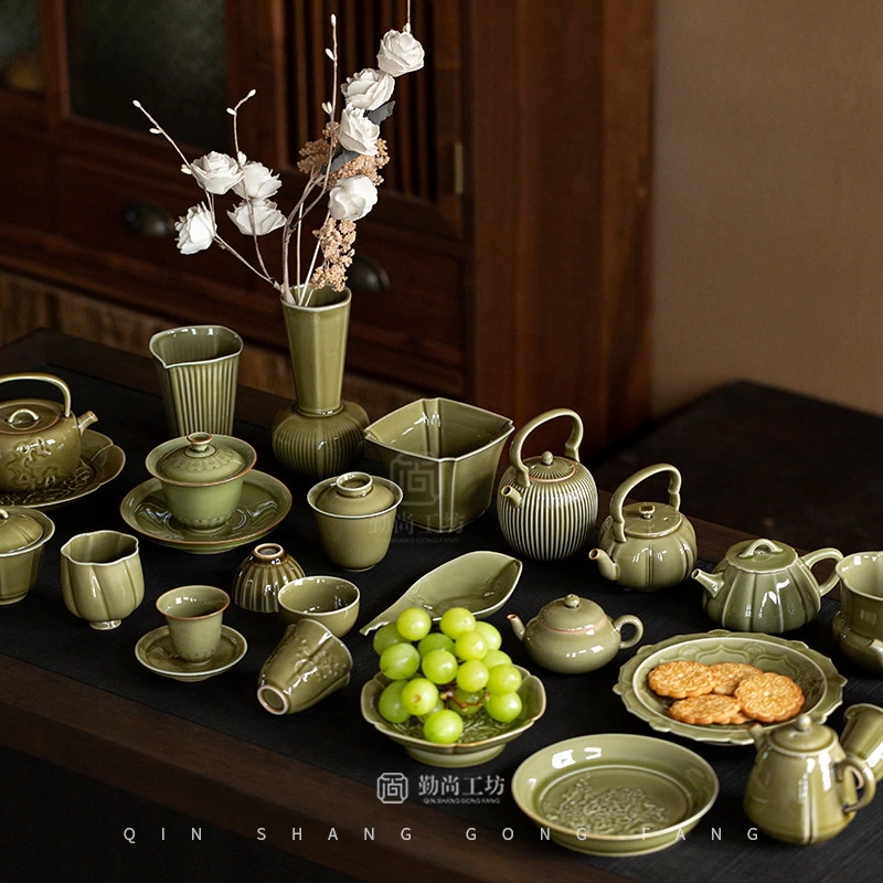 [2枚入]北渓堂耀州窯品月花器家庭用陶器花瓶ドライフラワー茶室卓上装飾置物水培容器