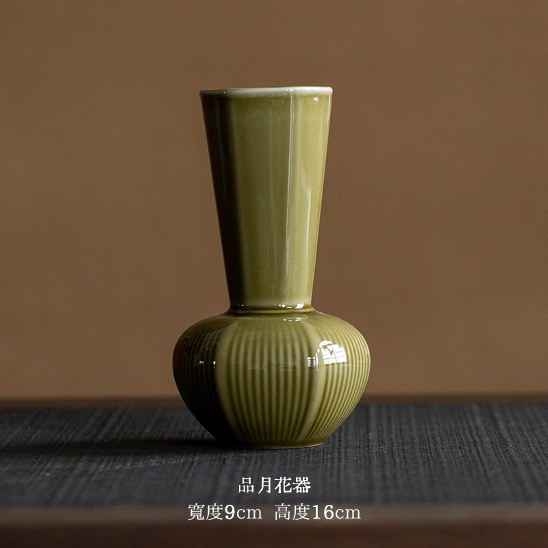 [2枚入]北渓堂耀州窯品月花器家庭用陶器花瓶ドライフラワー茶室卓上装飾置物水培容器