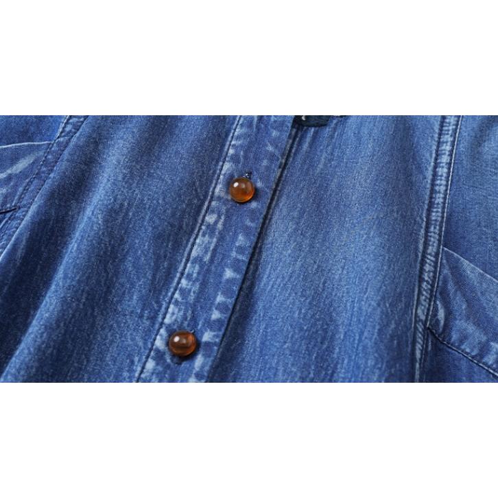 [IR&CE初売り特売]デニムワンピース シャツワンピース ジーンズ ロング丈 ワンピース 着痩せ 夏 五分袖 デニムシャツ 春秋 ジーンズ 花柄 前開き お出かけ ロングデニム上品