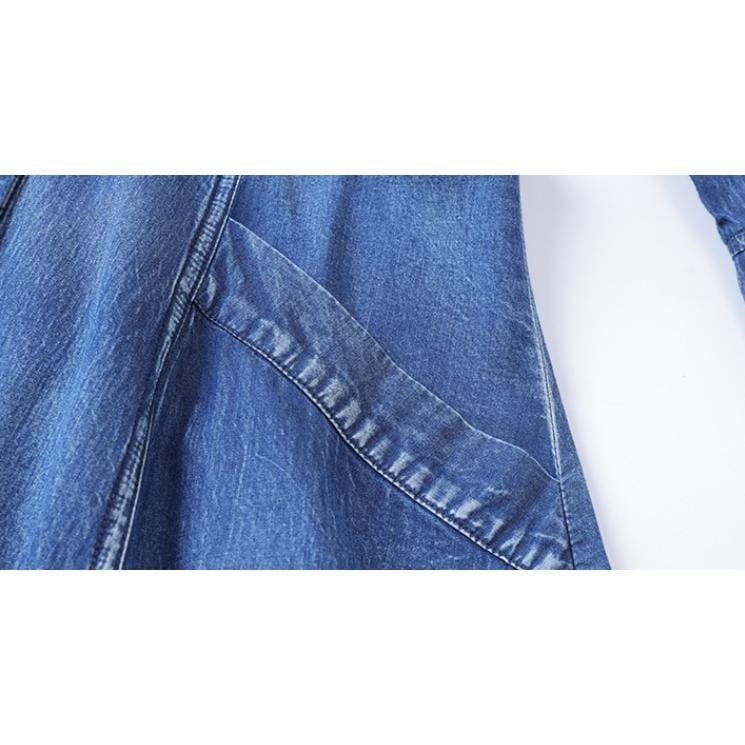 [IR&CE初売り特売]デニムワンピース シャツワンピース ジーンズ ロング丈 ワンピース 着痩せ 夏 五分袖 デニムシャツ 春秋 ジーンズ 花柄 前開き お出かけ ロングデニム上品