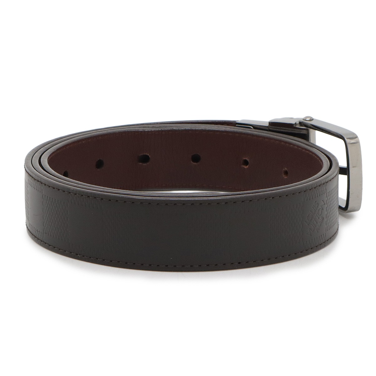 ダミエアンフィニ サンチュール ボストン ベルト リバーシブル メテオール ブラウン #95 シルバー金具 M9787