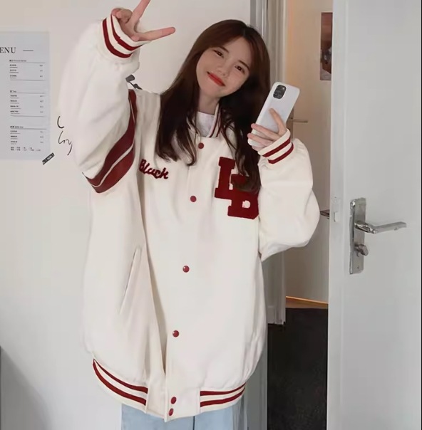 ユニフォーム風 レディース ジャケット アウター 上着 ミドル丈 長袖 ベースボールカラー 前開き ボタン 薄手 コットン カジュアル おしゃれ かっこいい レトロ ラフ メンズライク ボーイッシュ