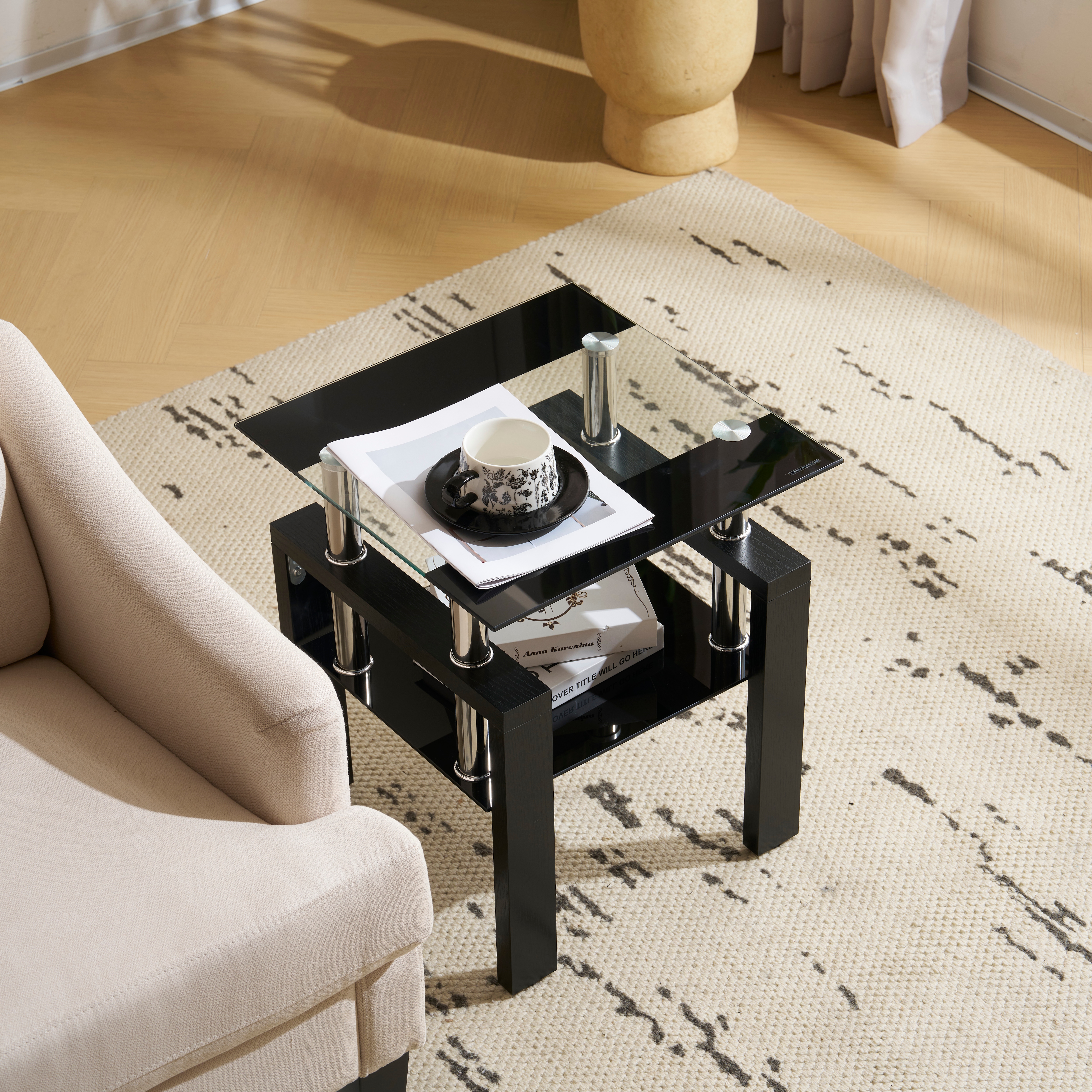 【国内即発送】【ブラック&クリア混色天板+ブラック脚】サイドテーブル ガラステーブル ローテーブル センターテーブル 北欧 ベッドサイド ソファサイド ミニテーブル コンパクト シンプル 高級感 省ス 【国内即発送】【ブラック&クリア混色天板+ブラック脚】サイドテーブル ガラステーブル ローテーブル センターテーブル 北欧 ベッドサイド ソファサイド ミニテーブル コンパクト シンプル 高級感 省ス