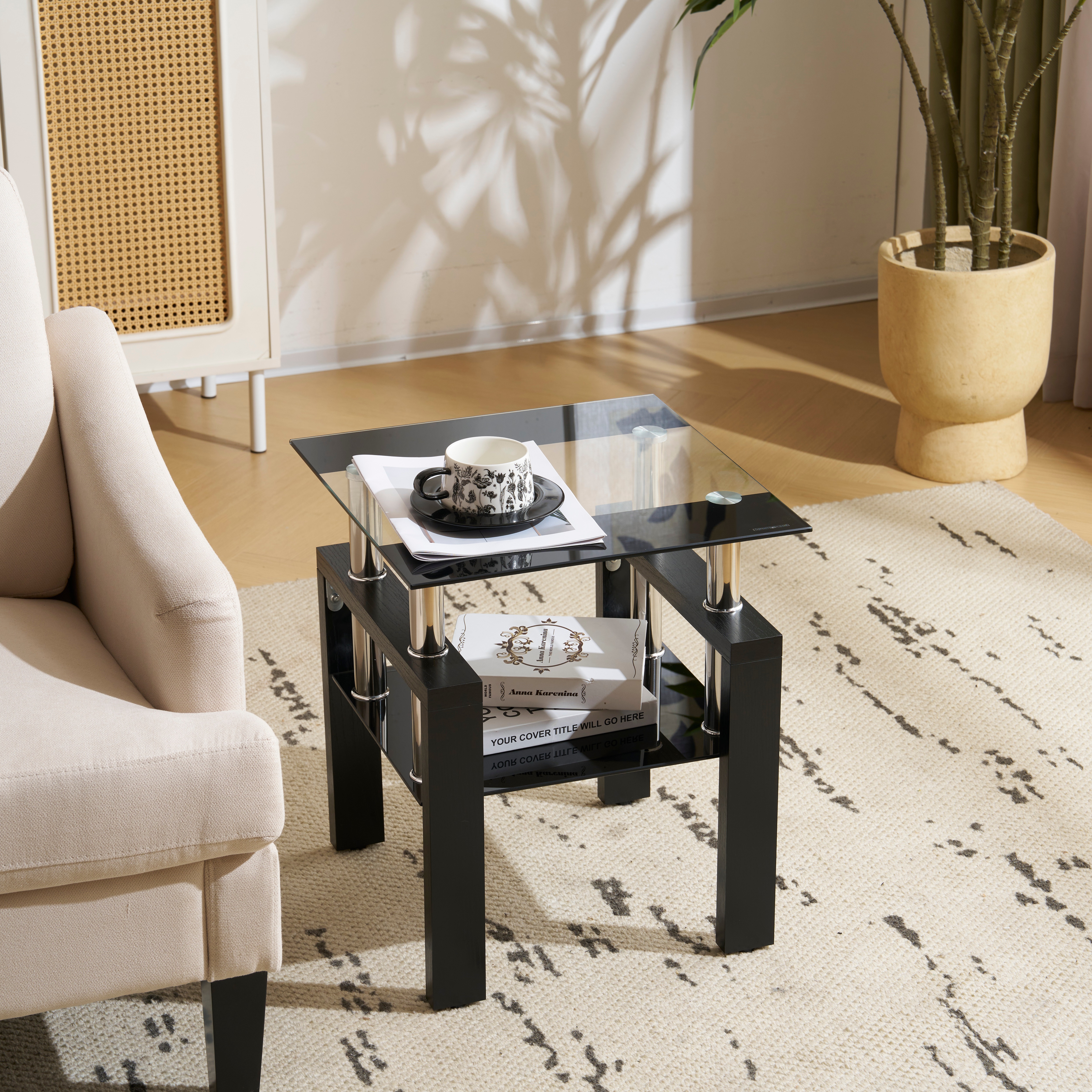 【国内即発送】【ブラック&クリア混色天板+ブラック脚】サイドテーブル ガラステーブル ローテーブル センターテーブル 北欧 ベッドサイド ソファサイド ミニテーブル コンパクト シンプル 高級感 省ス 【国内即発送】【ブラック&クリア混色天板+ブラック脚】サイドテーブル ガラステーブル ローテーブル センターテーブル 北欧 ベッドサイド ソファサイド ミニテーブル コンパクト シンプル 高級感 省ス