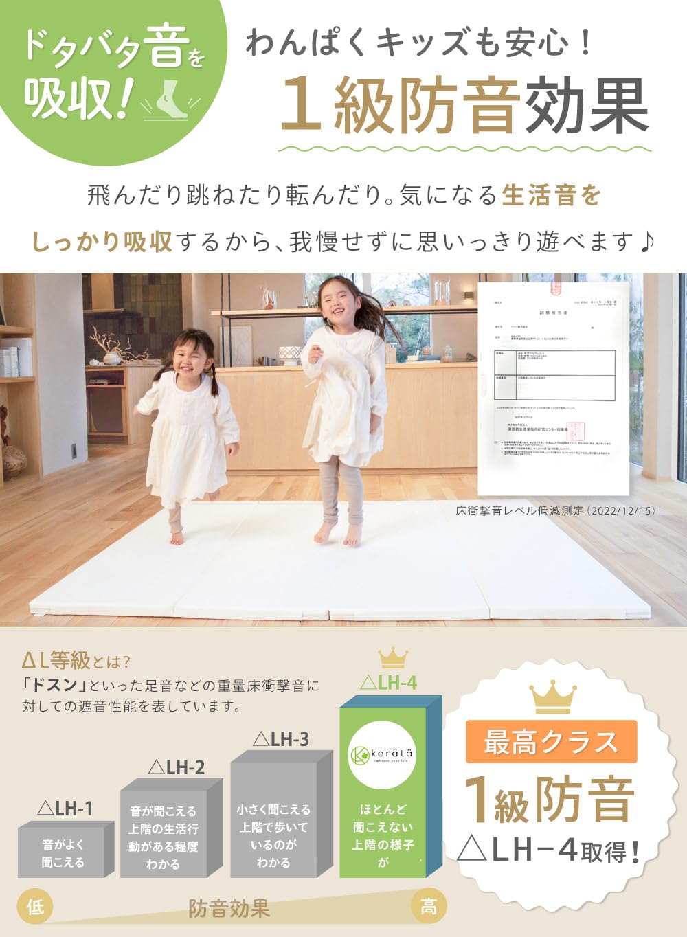 (ケラッタ) プレイマット 折りたたみ 赤ちゃん 1級防音 防水 厚手 (グレー×ホワイト， 200×140)