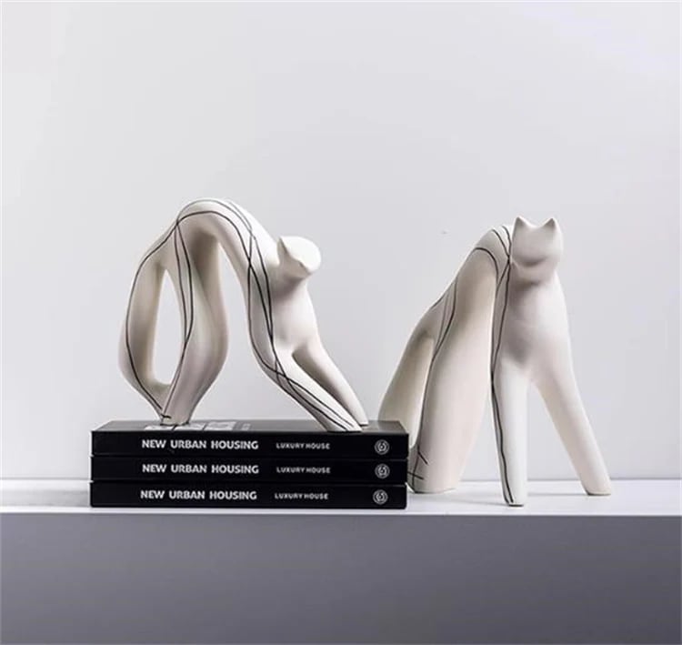 INSスタイル レジン製 猫の置物 手作りアートフィギュア リビングルーム/デスク用 インテリア雑貨 和モダン風デコレーション