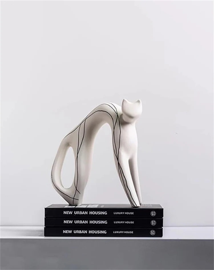 INSスタイル レジン製 猫の置物 手作りアートフィギュア リビングルーム/デスク用 インテリア雑貨 和モダン風デコレーション