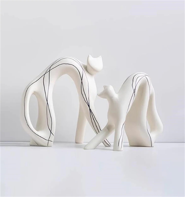 INSスタイル レジン製 猫の置物 手作りアートフィギュア リビングルーム/デスク用 インテリア雑貨 和モダン風デコレーション