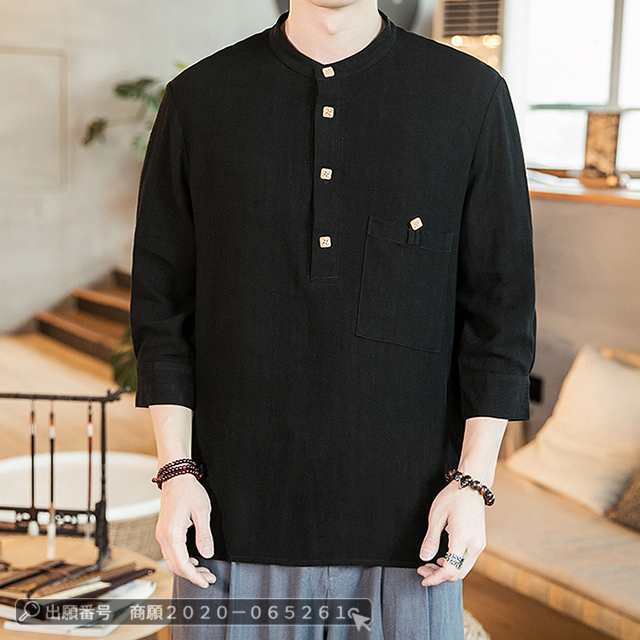 最安挑戦 春新作 送料無料 新作 Tシャツ メンズ 長袖 トップス リネンシャツ 立襟 春夏物 シンプル 七分袖シャツ カジュアル 大きいサイズ tシャツ メンズTシャツ 綿麻 おしゃれトップス 無地