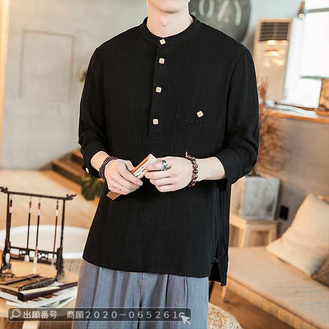 最安挑戦 春新作 送料無料 新作 Tシャツ メンズ 長袖 トップス リネンシャツ 立襟 春夏物 シンプル 七分袖シャツ カジュアル 大きいサイズ tシャツ メンズTシャツ 綿麻 おしゃれトップス 無地