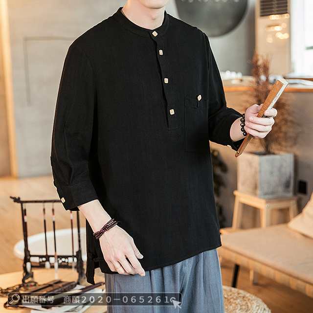 最安挑戦 春新作 送料無料 新作 Tシャツ メンズ 長袖 トップス リネンシャツ 立襟 春夏物 シンプル 七分袖シャツ カジュアル 大きいサイズ tシャツ メンズTシャツ 綿麻 おしゃれトップス 無地