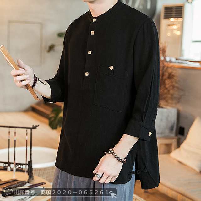 最安挑戦 春新作 送料無料 新作 Tシャツ メンズ 長袖 トップス リネンシャツ 立襟 春夏物 シンプル 七分袖シャツ カジュアル 大きいサイズ tシャツ メンズTシャツ 綿麻 おしゃれトップス 無地