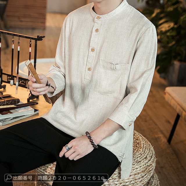 最安挑戦 春新作 送料無料 新作 Tシャツ メンズ 長袖 トップス リネンシャツ 立襟 春夏物 シンプル 七分袖シャツ カジュアル 大きいサイズ tシャツ メンズTシャツ 綿麻 おしゃれトップス 無地