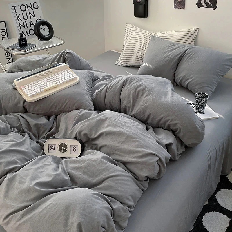 【急速出荷!】今の流行インスタイルスーパーソフト無地ウォッシュコットンベッド4点セットセット学生寮3点セットベッドシーツキルトカバー寝具 【急速出荷!】今の流行インスタイルスーパーソフト無地ウォッシュコットンベッド4点セットセット学生寮3点セットベッドシーツキルトカバー寝具
