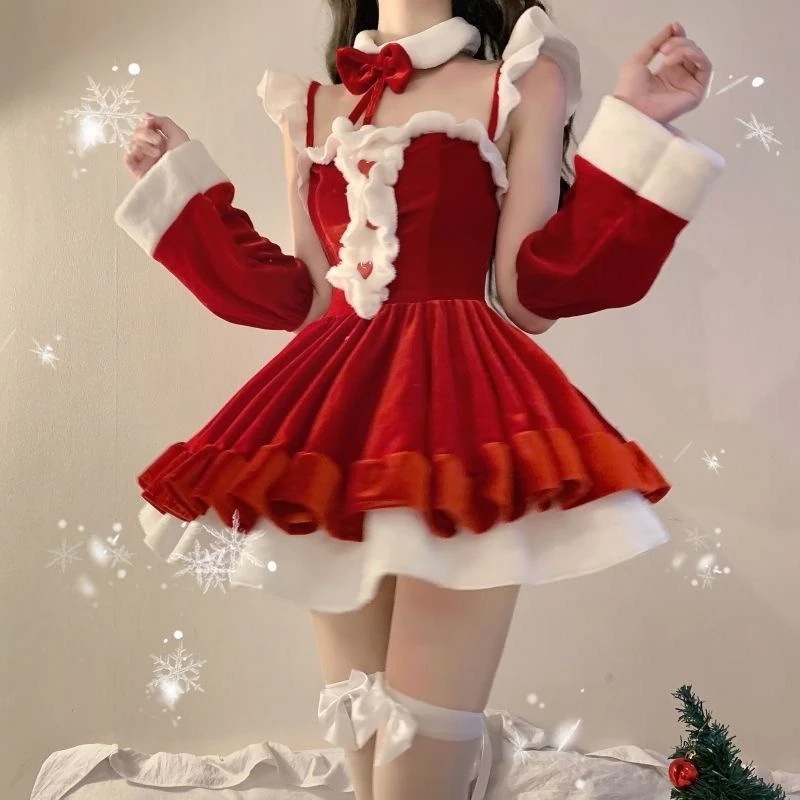 サンタワンピースレディースクリスマスドレスサンタクロース衣仮コスチューム忘会かわいいスカート大人用女性サンタコスチューム