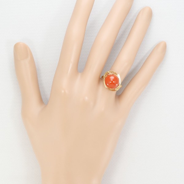 K18 18金 YG リング 指輪 7.5号 サンゴ カード鑑別書 ジュエリー 中古 K18 18金 YG リング 指輪 7.5号 サンゴ カード鑑別書 ジュエリー 中古