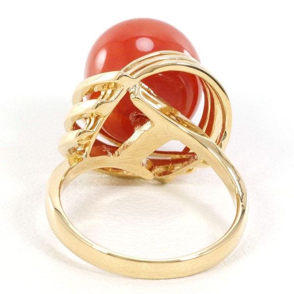 K18 18金 YG リング 指輪 7.5号 サンゴ カード鑑別書 ジュエリー 中古 K18 18金 YG リング 指輪 7.5号 サンゴ カード鑑別書 ジュエリー 中古