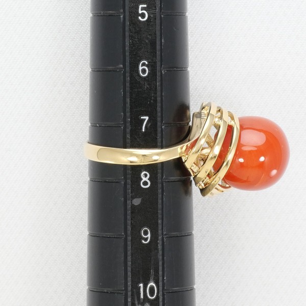K18 18金 YG リング 指輪 7.5号 サンゴ カード鑑別書 ジュエリー 中古 K18 18金 YG リング 指輪 7.5号 サンゴ カード鑑別書 ジュエリー 中古