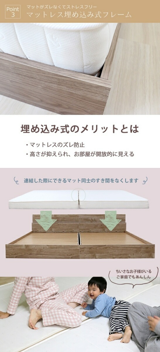 ベッド ワイドキング 210cm セミシングル＋セミダブル フレームのみ ヴィンテージナチュラル bred-cabinet 組立式マットレス別売