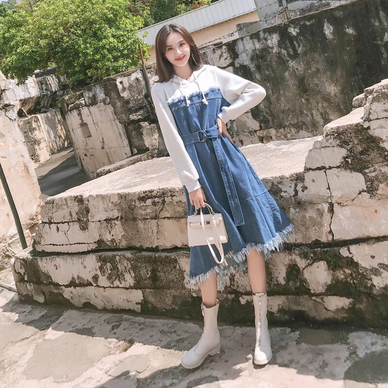 ワンピース レディース デニムワンピース S M L XL 韓国 ミディアム丈 長袖 フード付き Aライン 切り替え ドッキング フリンジ ベルト かわいい 大人可愛い シンプル カジュアル おしゃれ ワンピース レディース デニムワンピース S M L XL 韓国 ミディアム丈 長袖 フード付き Aライン 切り替え ドッキング フリンジ ベルト かわいい 大人可愛い シンプル カジュアル おしゃれ