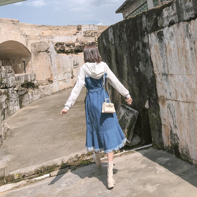 ワンピース レディース デニムワンピース S M L XL 韓国 ミディアム丈 長袖 フード付き Aライン 切り替え ドッキング フリンジ ベルト かわいい 大人可愛い シンプル カジュアル おしゃれ ワンピース レディース デニムワンピース S M L XL 韓国 ミディアム丈 長袖 フード付き Aライン 切り替え ドッキング フリンジ ベルト かわいい 大人可愛い シンプル カジュアル おしゃれ