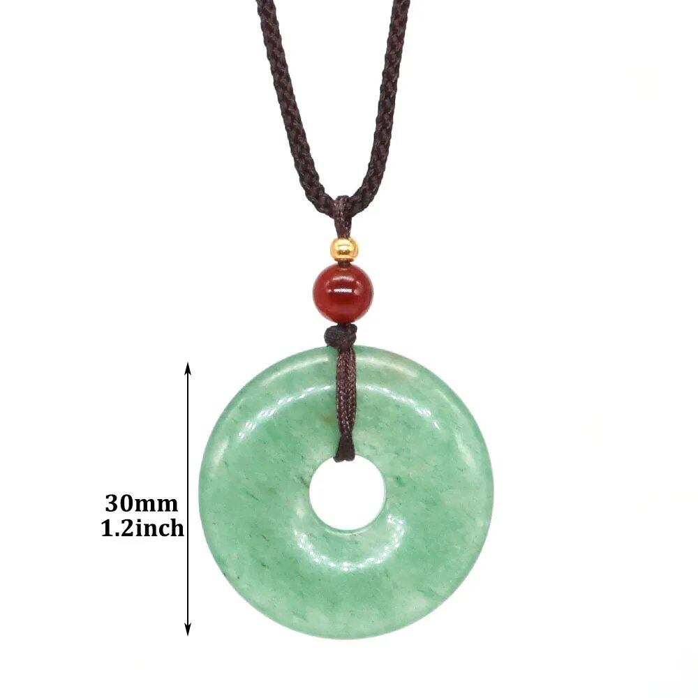 30mm 円形ドーナツ型 ヒーリングクリスタルペンダントネックレス 天然オブシディアンストーン お守りコインチャーム 幸運のドーナツ プロテクションジュエリー ギフト 色：ウナカイト 商品名：直