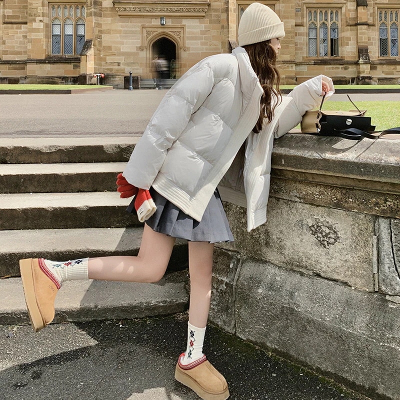 カレッジスタイルショートセクションスタンドアップカラーダウン