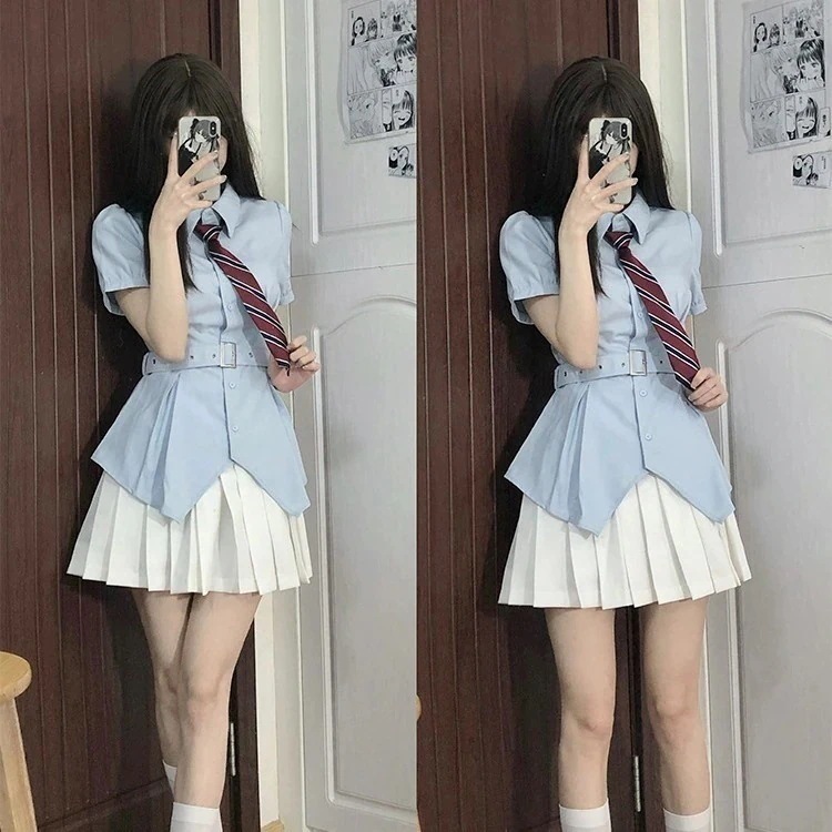 ワンピース jk制 脚魅せミニスカート プリーツスカートシャツセット半袖トップス韓国ファッショ ドレス 大人気新作ロリータ ワンピース jk制 脚魅せミニスカート プリーツスカートシャツセット半袖トップス韓国ファッショ ドレス 大人気新作ロリータ