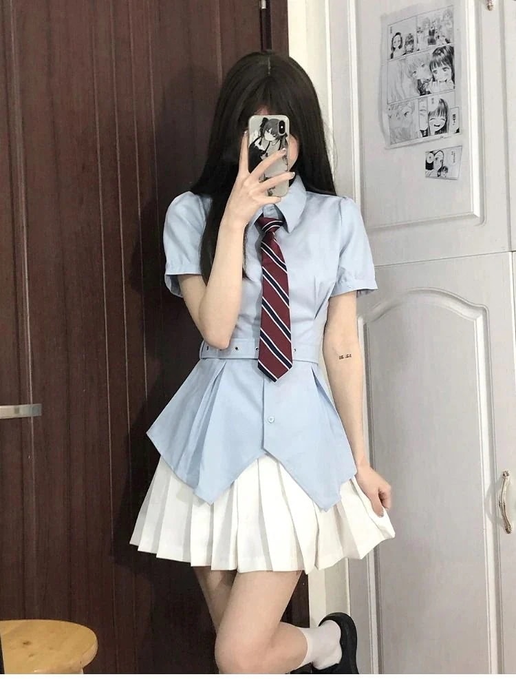 ワンピース jk制 脚魅せミニスカート プリーツスカートシャツセット半袖トップス韓国ファッショ ドレス 大人気新作ロリータ ワンピース jk制 脚魅せミニスカート プリーツスカートシャツセット半袖トップス韓国ファッショ ドレス 大人気新作ロリータ