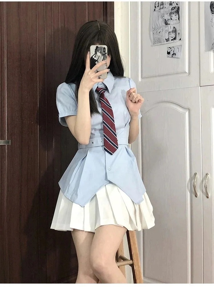ワンピース jk制 脚魅せミニスカート プリーツスカートシャツセット半袖トップス韓国ファッショ ドレス 大人気新作ロリータ ワンピース jk制 脚魅せミニスカート プリーツスカートシャツセット半袖トップス韓国ファッショ ドレス 大人気新作ロリータ