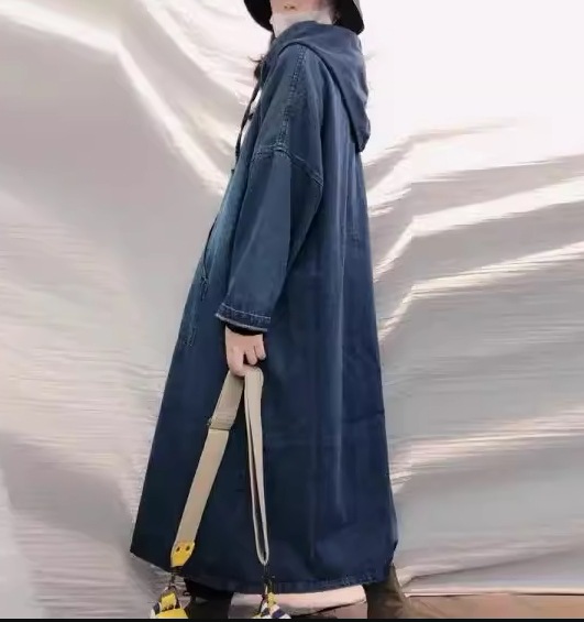 レディース ワンピース プルオーバー デニム デニムワンピース ロング 長袖 Aライン ポケット フード かわいい シンプル カジュアル おしゃれ レトロ ラフ ガーリー ルーズ ラブリー キュート