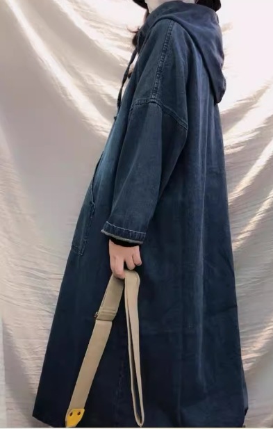 レディース ワンピース プルオーバー デニム デニムワンピース ロング 長袖 Aライン ポケット フード かわいい シンプル カジュアル おしゃれ レトロ ラフ ガーリー ルーズ ラブリー キュート