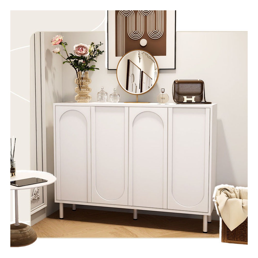 120cmx98cmx34cm 玄関収納 靴箱 靴収納 棚付き キャビネット 大容量 モダン クリームカラー 軽ラグジュアリーデザイン サイドボード 壁付け リビングボード yjda-shelf-00