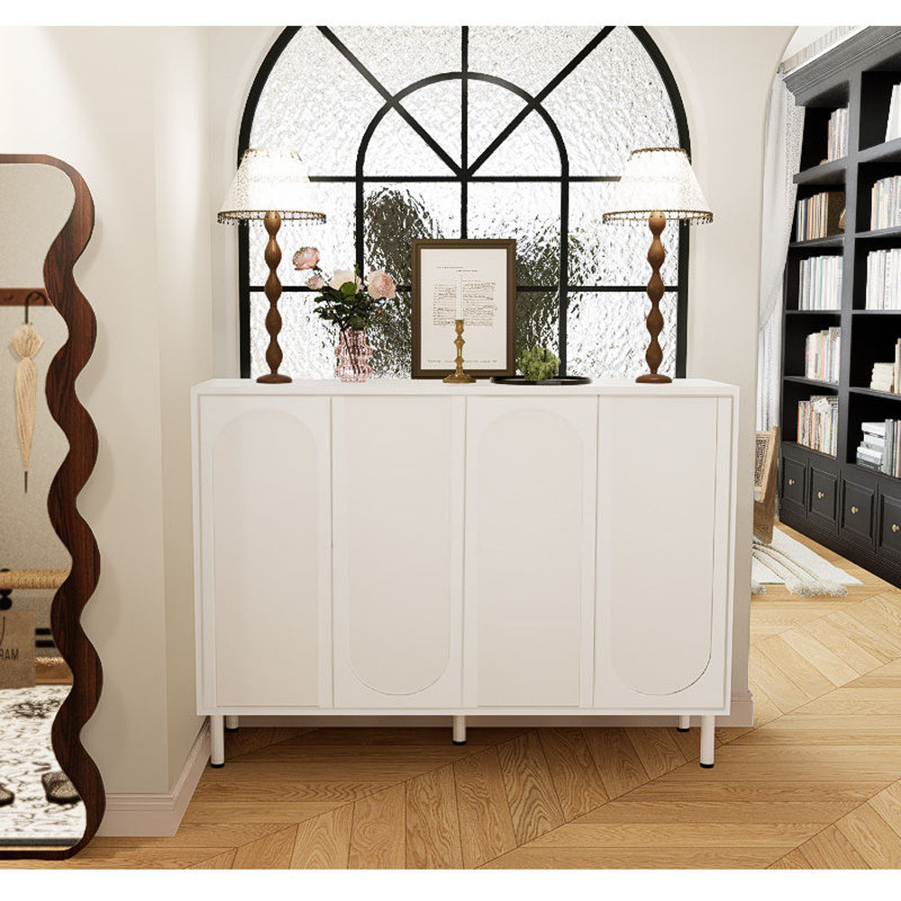 120cmx98cmx34cm 玄関収納 靴箱 靴収納 棚付き キャビネット 大容量 モダン クリームカラー 軽ラグジュアリーデザイン サイドボード 壁付け リビングボード yjda-shelf-00